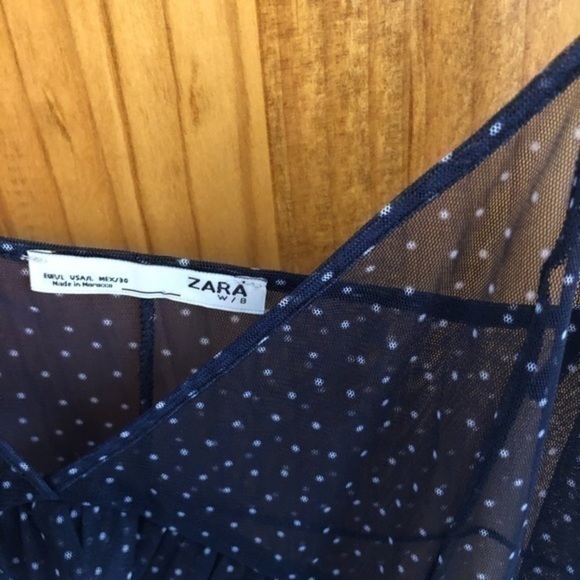Zara sheer blue and white polka dots sz 8 - Picture 3 of 7